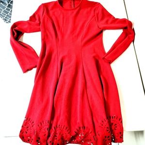 Scalloped Hem Stretchy Skater A-Line Dress